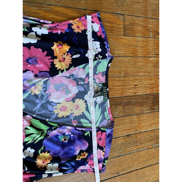 Ralph Lauren Sz L Dress Floral Vibrant Stretch Liquid Knit V-Neck Flowy - Picture 8 of 10